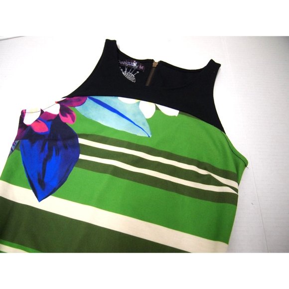 Desigual Womens Dress M Chula Knit Bodycon Striped Green Floral Sleeveless - Picture 4 of 6